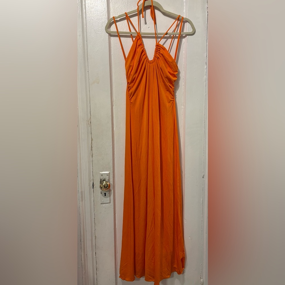 Jonathan Simkhai Bright Orange Ruched Maxi Dress